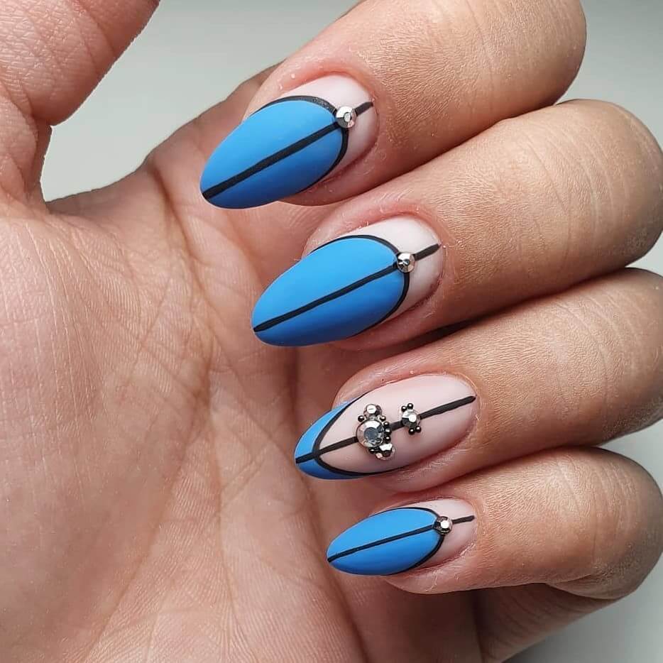 Bold Blue And Black Nail Art Designs