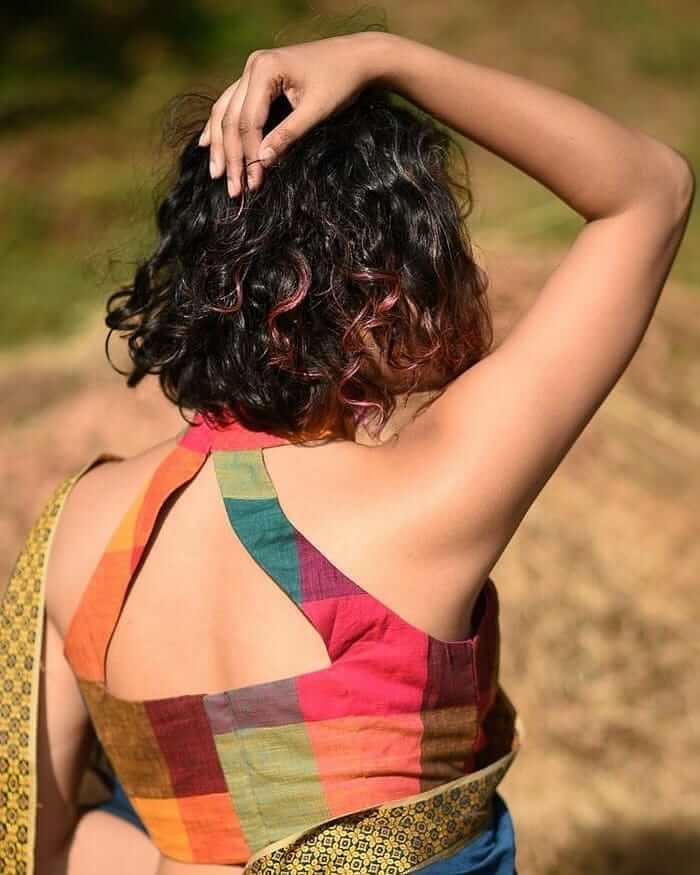 Cotton Muticolour Sari Blouse With Triangular Cut And Sleeveless Design
