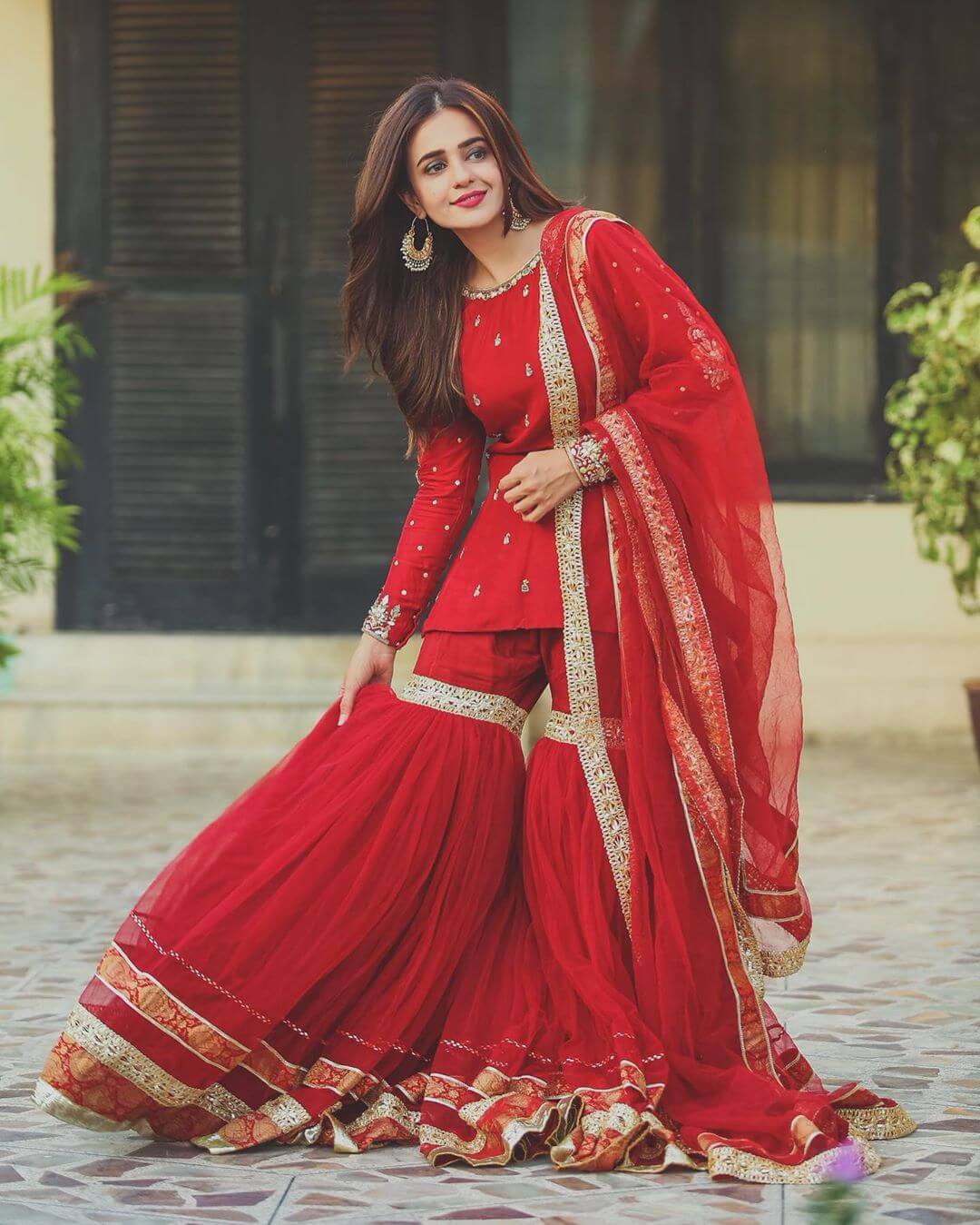 Red Designer Sharara & Gharara Suits 