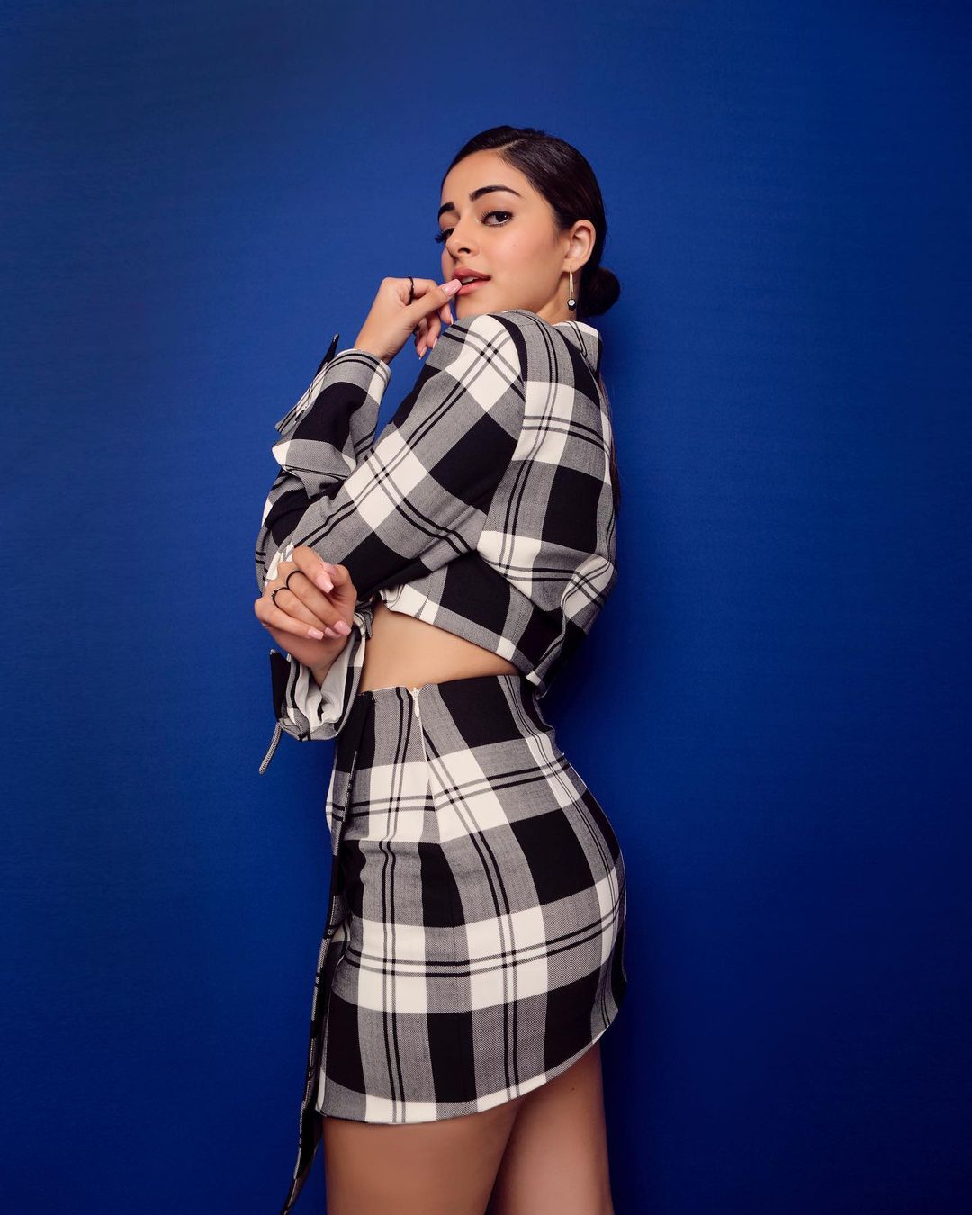 Ananya Pandey In A Black And White Checkered Mini Skirt And Coat