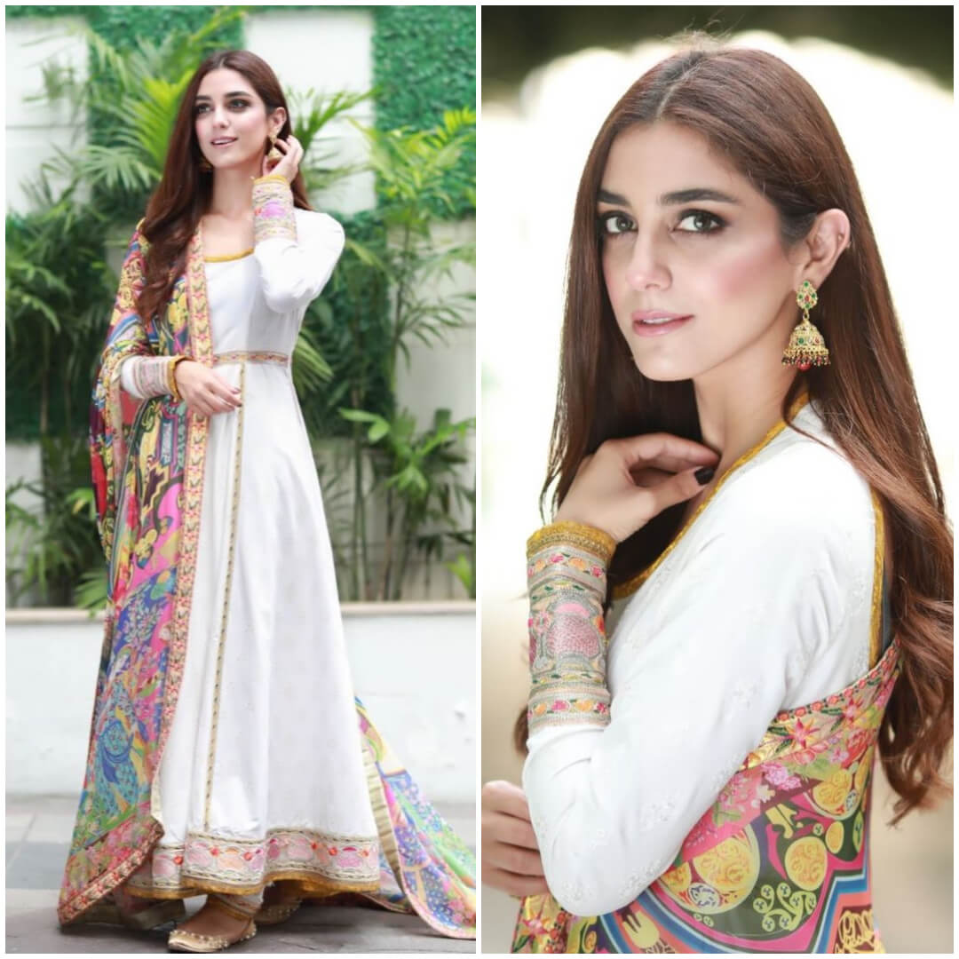  Maya Ali shines in white with beautiful Printed intricacies.