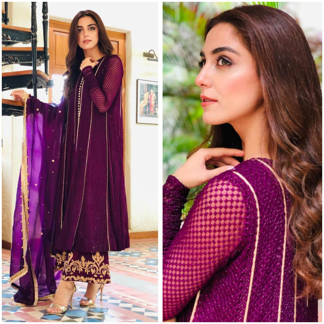 maya ali purple Net dress paired with a beautiful plazzo with heavy lace