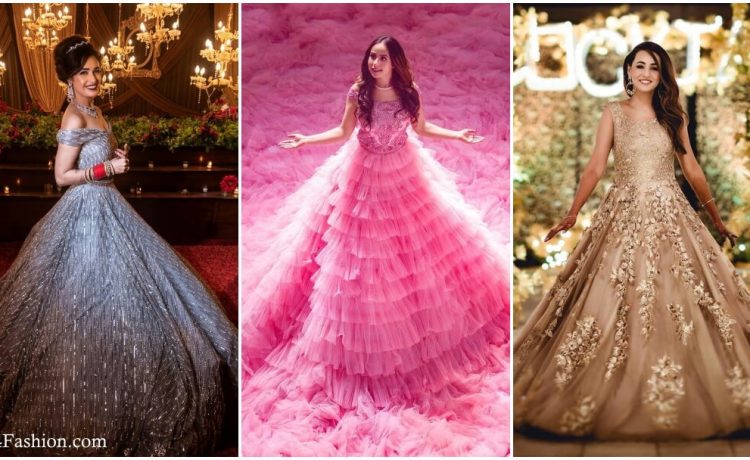Checkout gowns for wedding functions. At Indian wedding women dressed with bridal, ethnic, peach, indo western gown to look gorgeous. Gowns are also used in different occasions like engagement, reception, sangeeth,  parties. Ask with your designer to design the perfect wedding gown for looking charismatic in wedding functions.