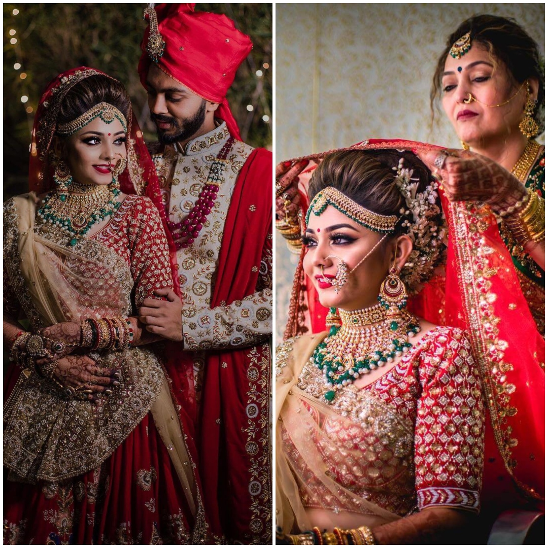Smokey eyes and bold red lips bridal Look - traditional Gujarati bridal makeup looks