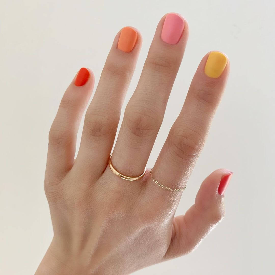 Matte colored rainbow nail design