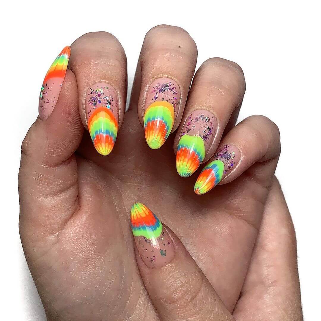 Neon Rainbow Nail Art Designs With Glitters