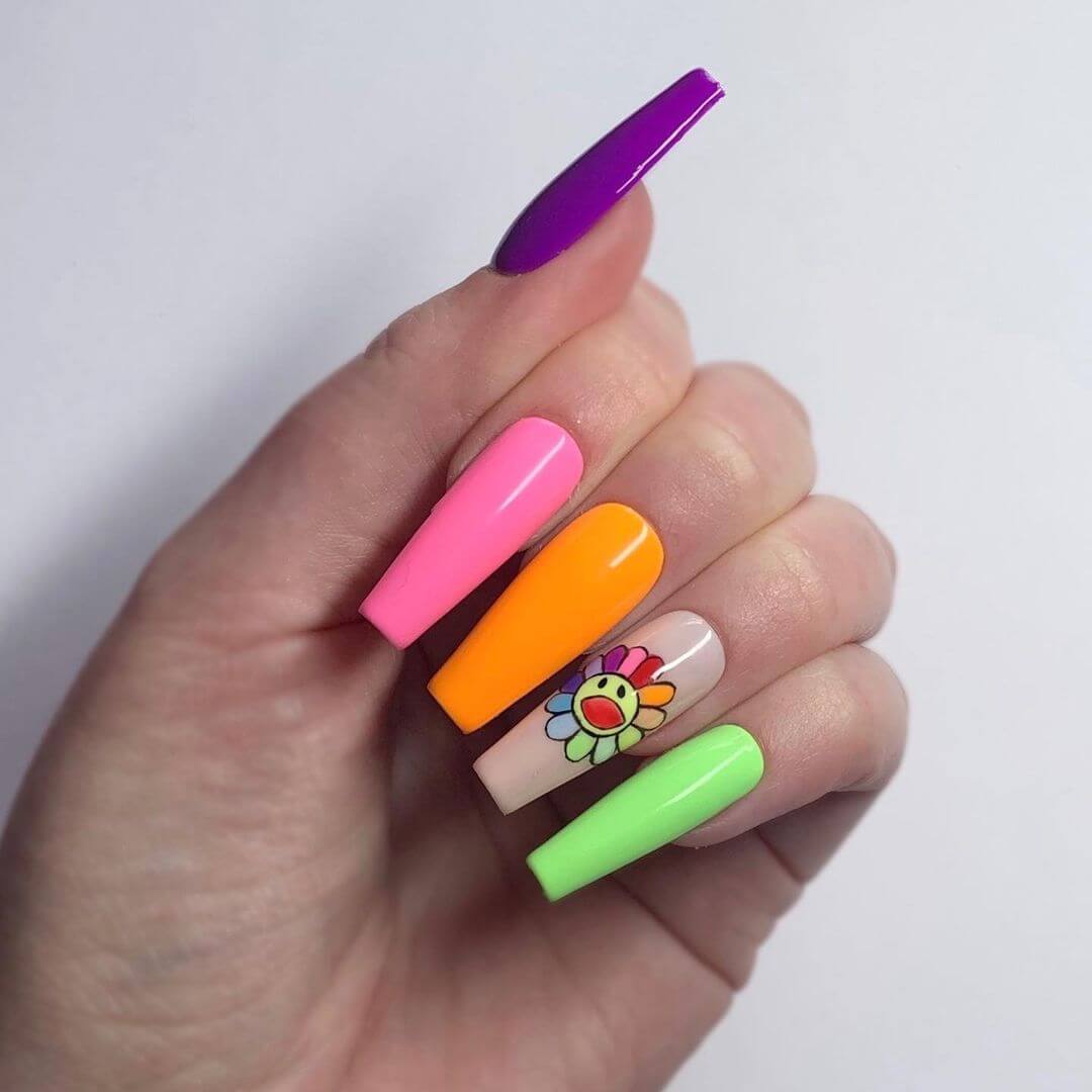 Long nail Rainbow Nail Art Designs