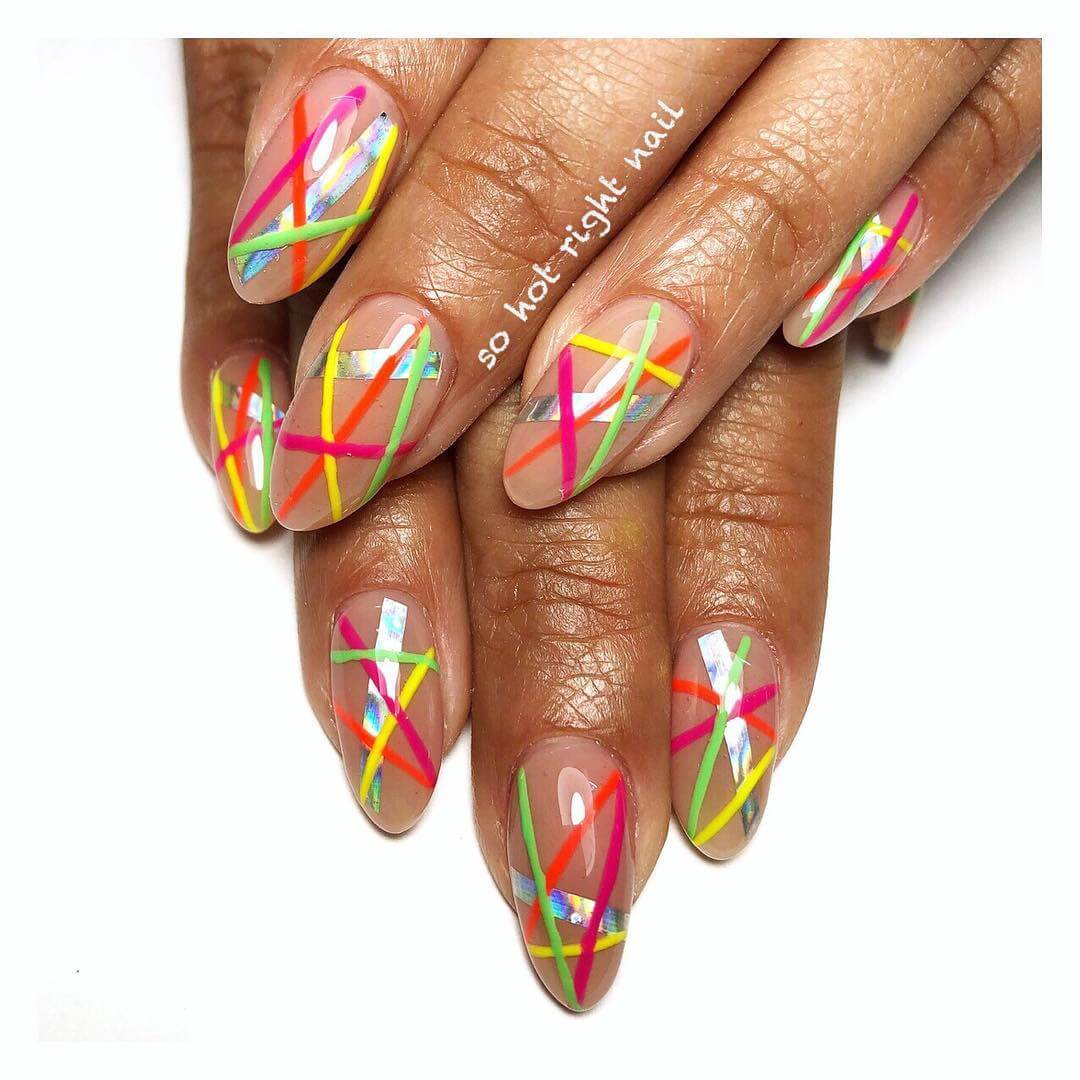 Multi-colored stripe Rainbow Nail Art Designs