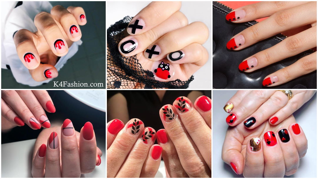 Checkout red and black nail art design for fashionable looks of finger. Women uses glitter, sparkly, matte, acrylic, elegant designs with red and black shades in nail to attend parties, wedding and multiple occasions.