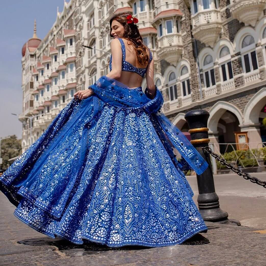 Tamanna Punjabi Kapoor Amazing foil work blue lehenga