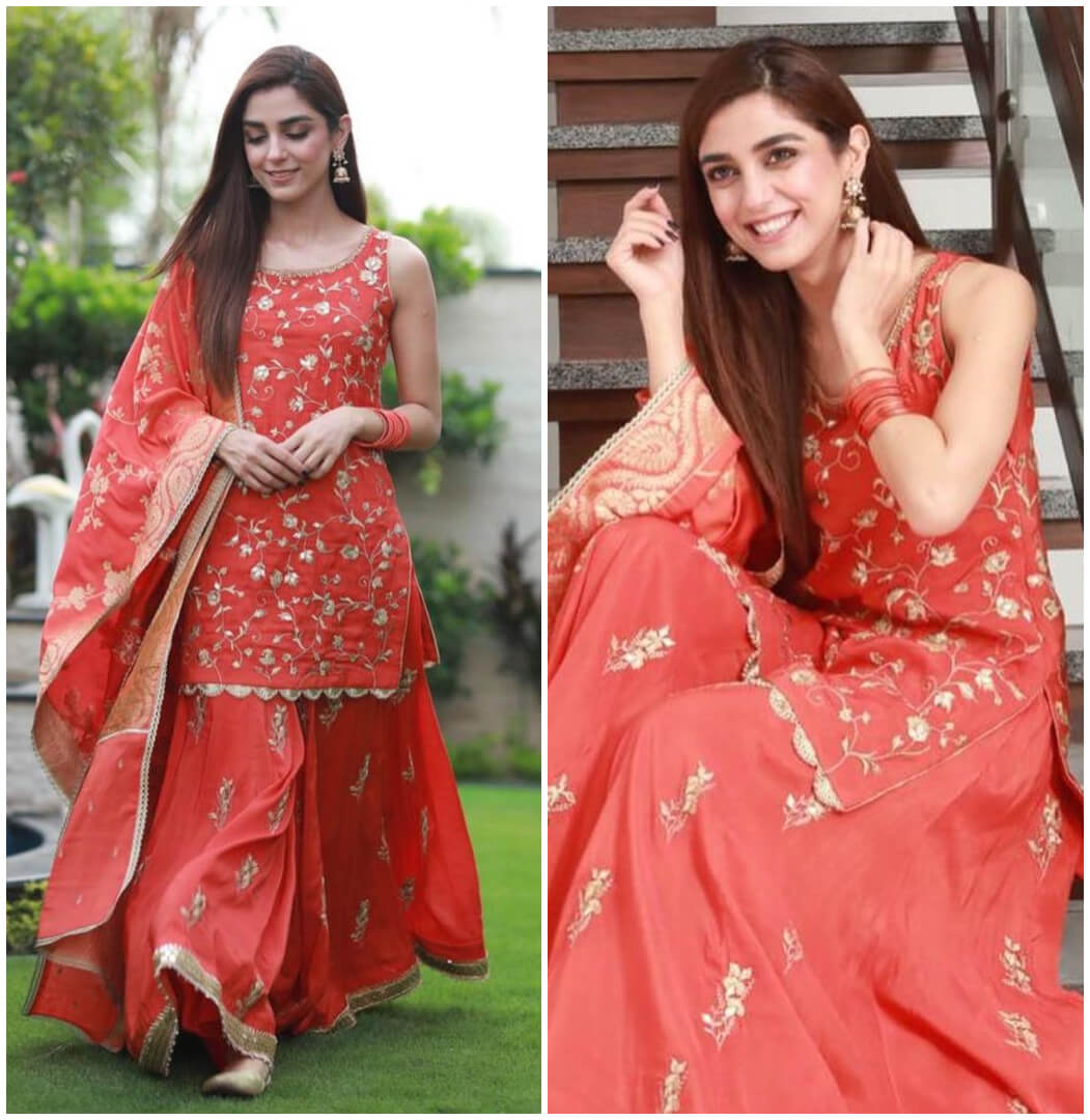 Maya ali in Red and Gold Palazzo Suit 
