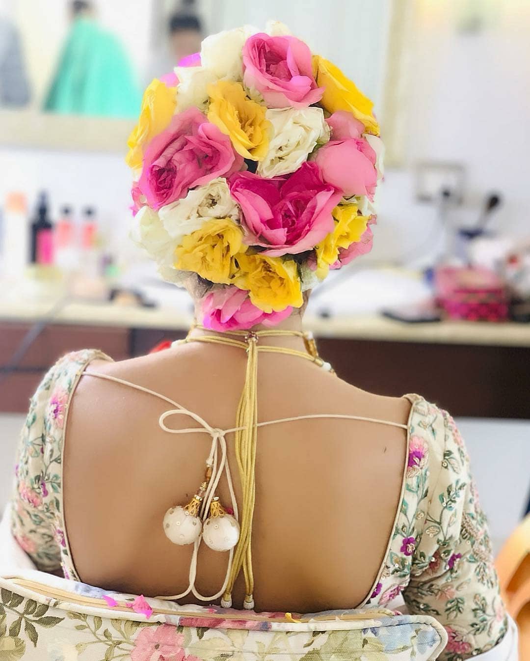 Heavy Bun with Multi-Colored Flowers