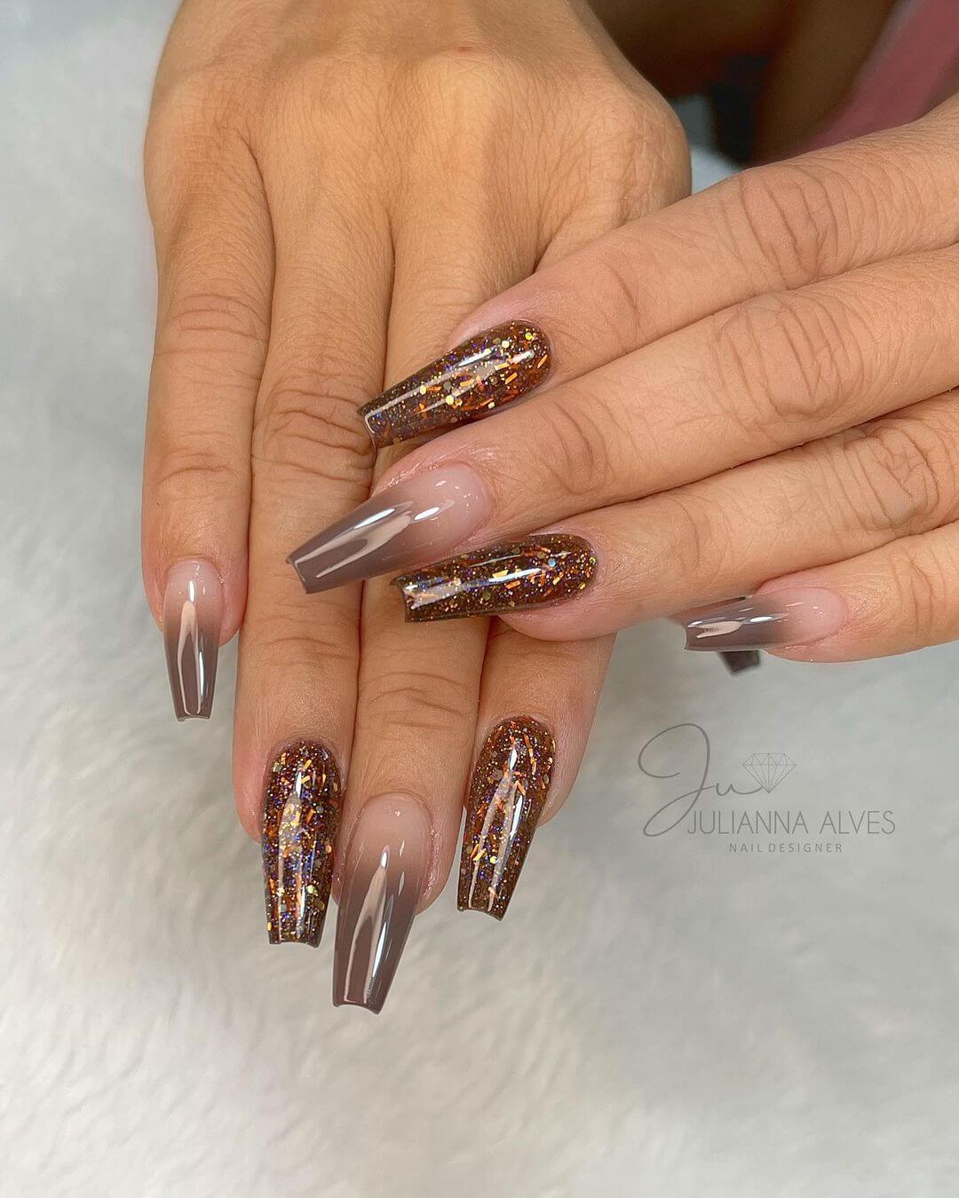 Airbrush nail art design in baby brown