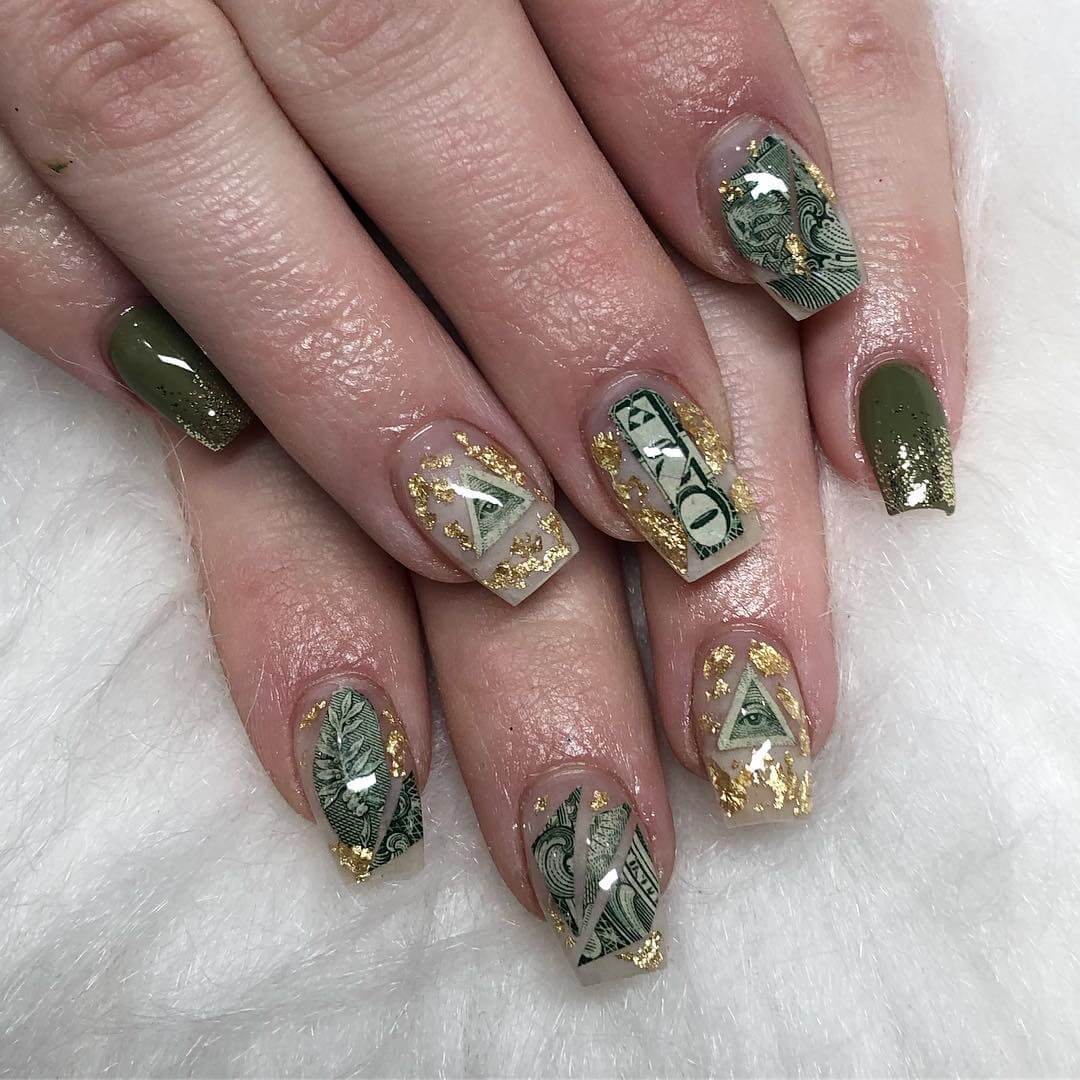 Another dollar in gold inspired nail art design