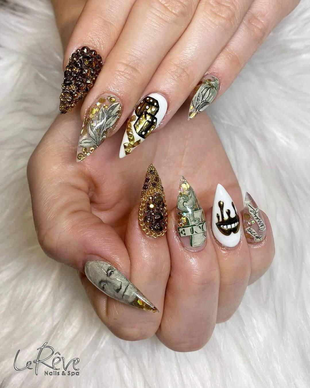 Complex dollar design nail art