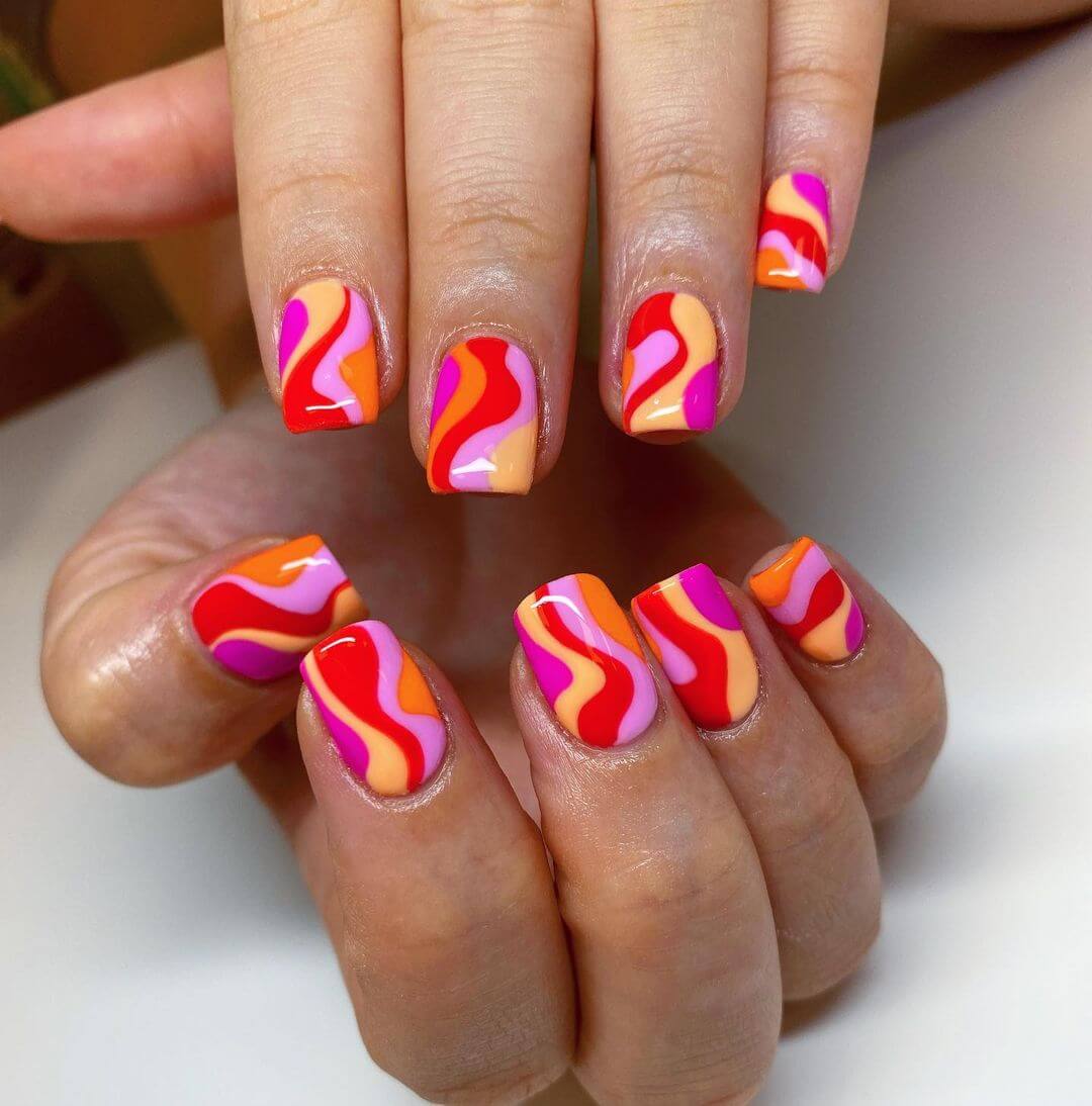 Multicolor Vertical Swirls Gel Nail Art Design