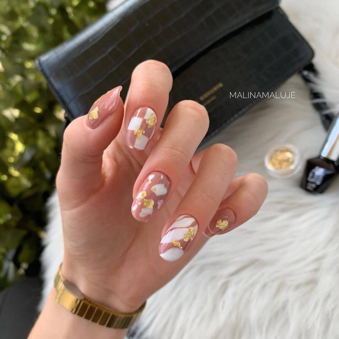 White Brown and Gold Nail Art Design