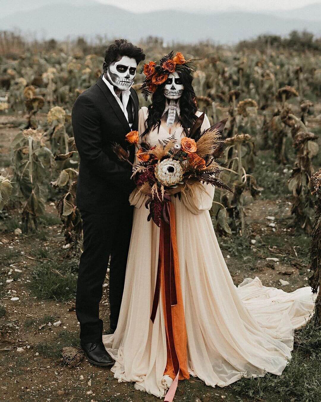 Spooky Floral Bride Couple Halloween Costumes