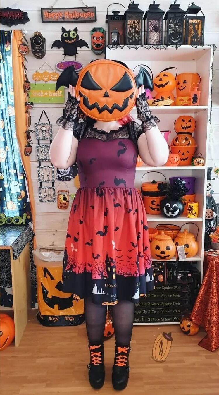 Pumpkin Themed Red And Black Halloween Dress