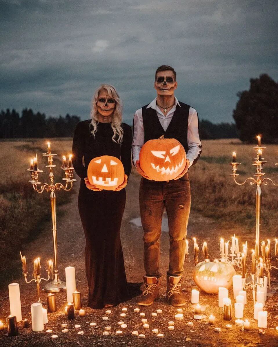Halloween Photoshoot Ideas you for adults with pumpkin