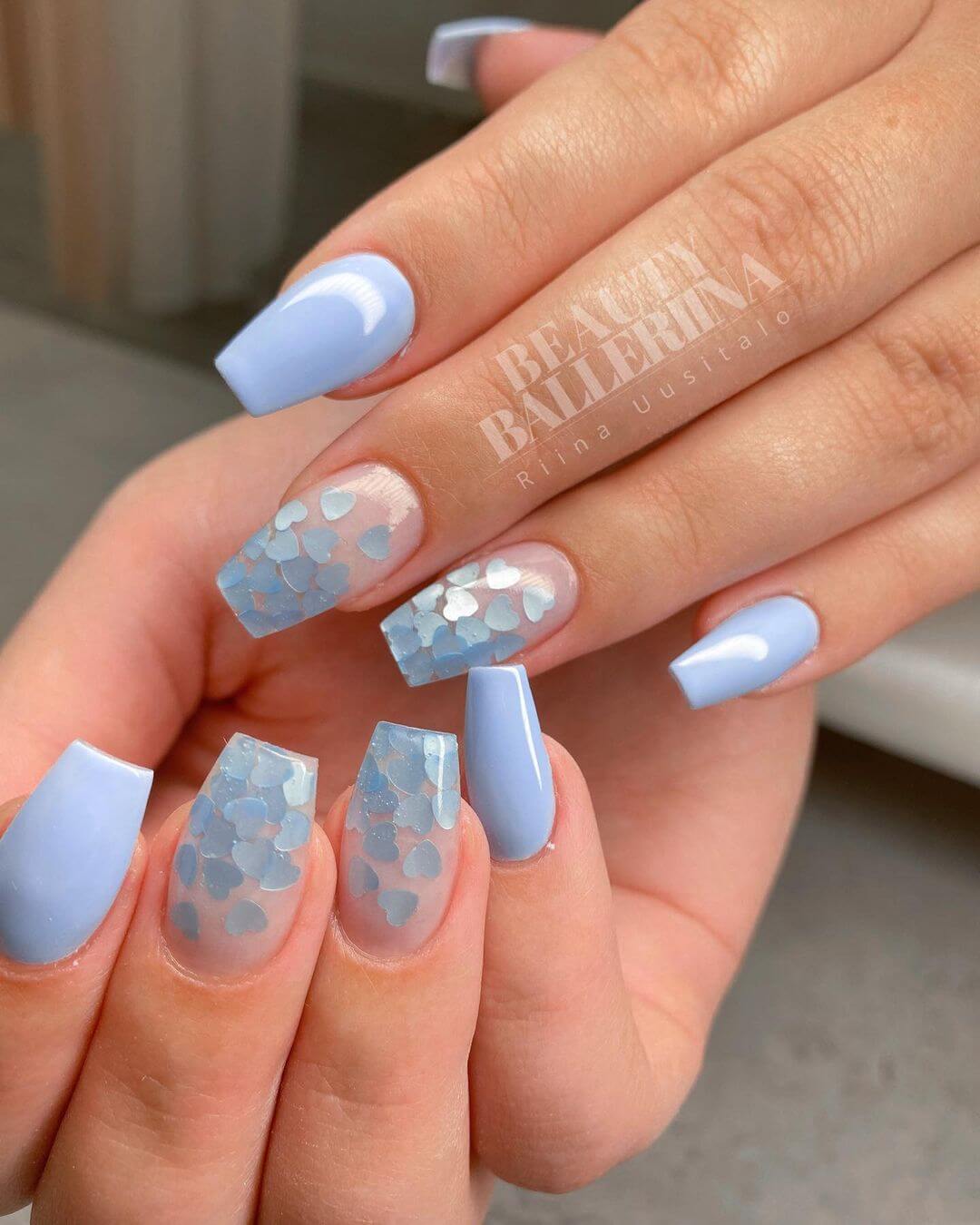 Heart Nail Art Designs Give thought to Ice blue colour