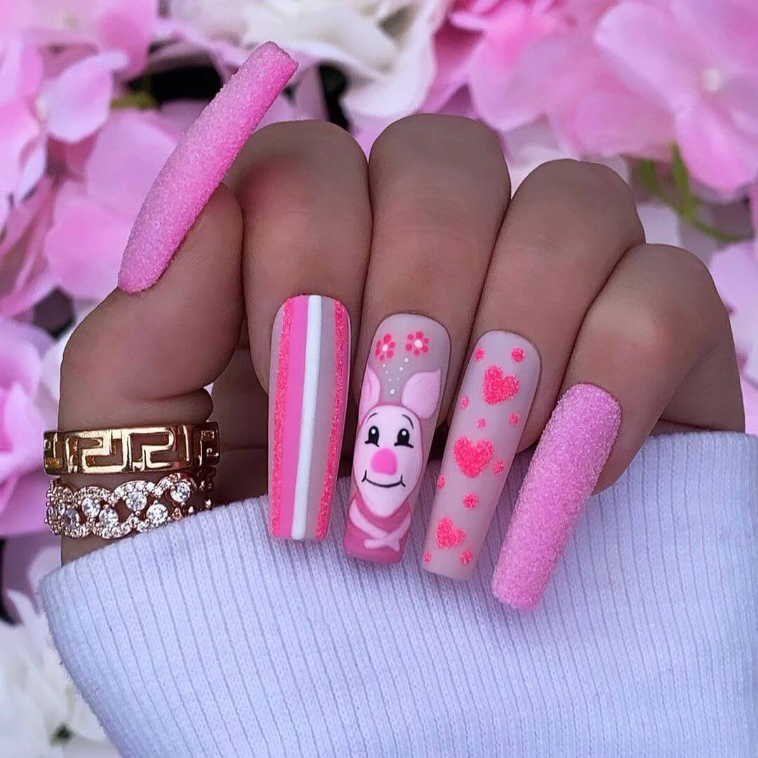Love cartoons? Then paint your nail with that - Heart Nail Art Designs for Valentine's Day