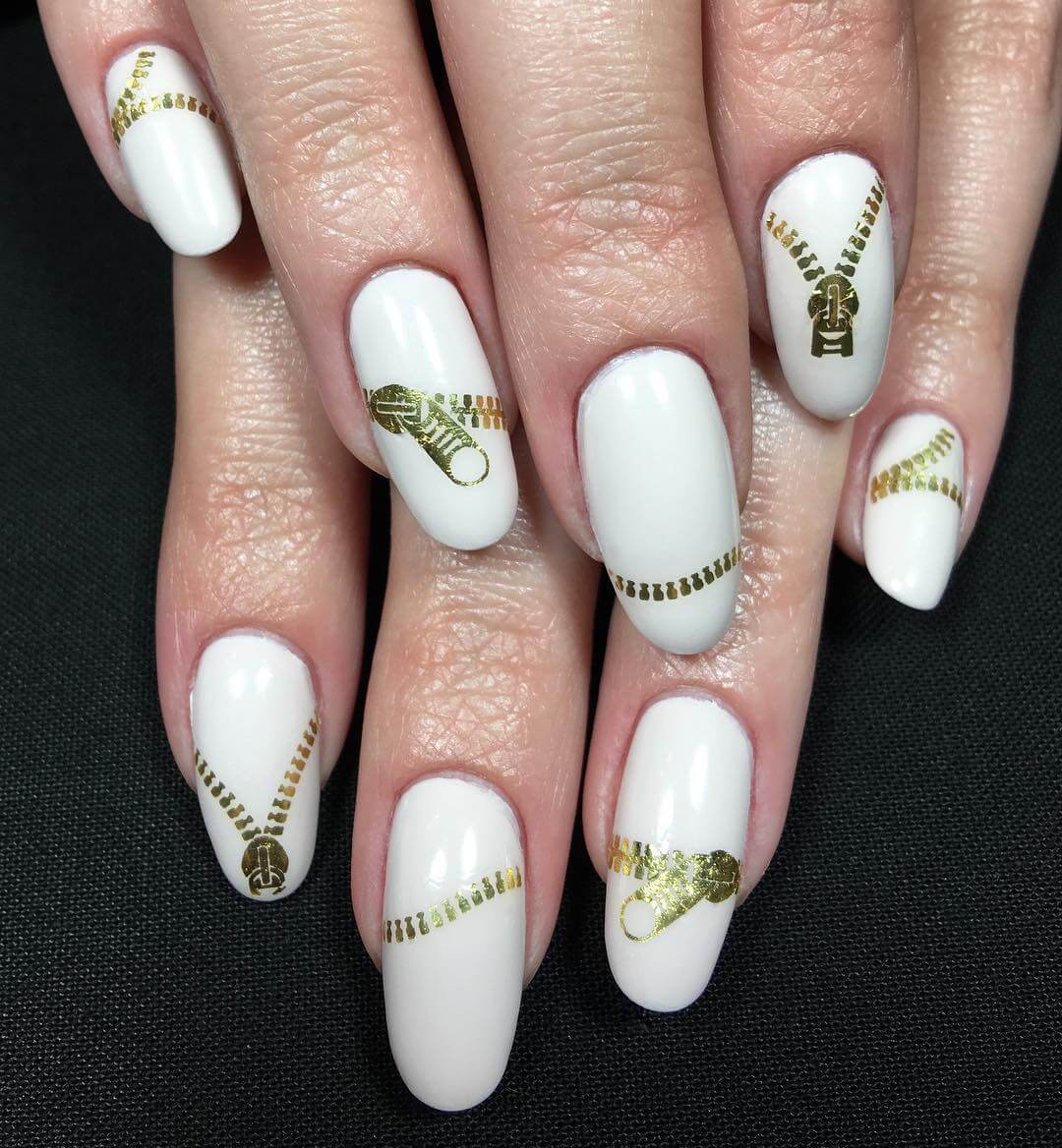 Jeans and Zipper Nail Art White And Zippers