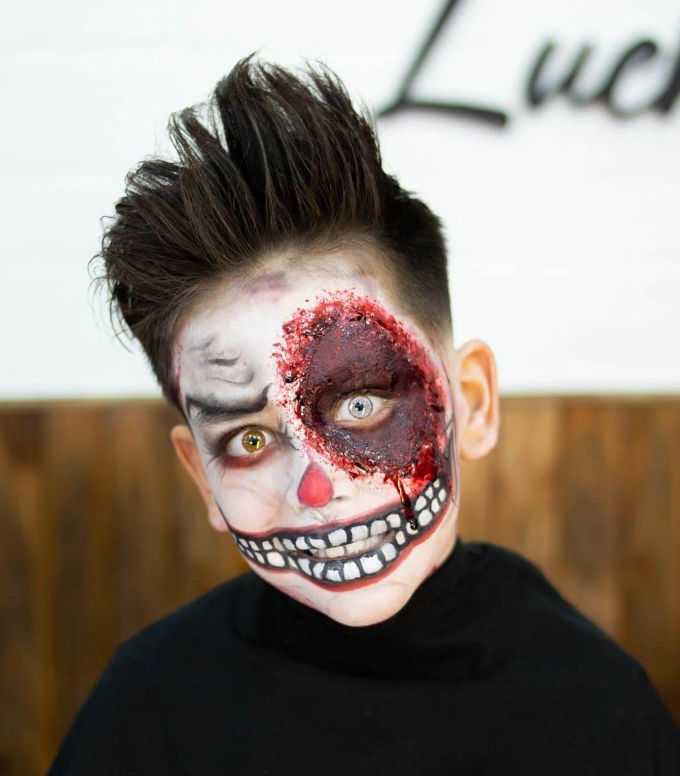 Kid's Halloween Makeup Nasty barber themed Halloween makeup design