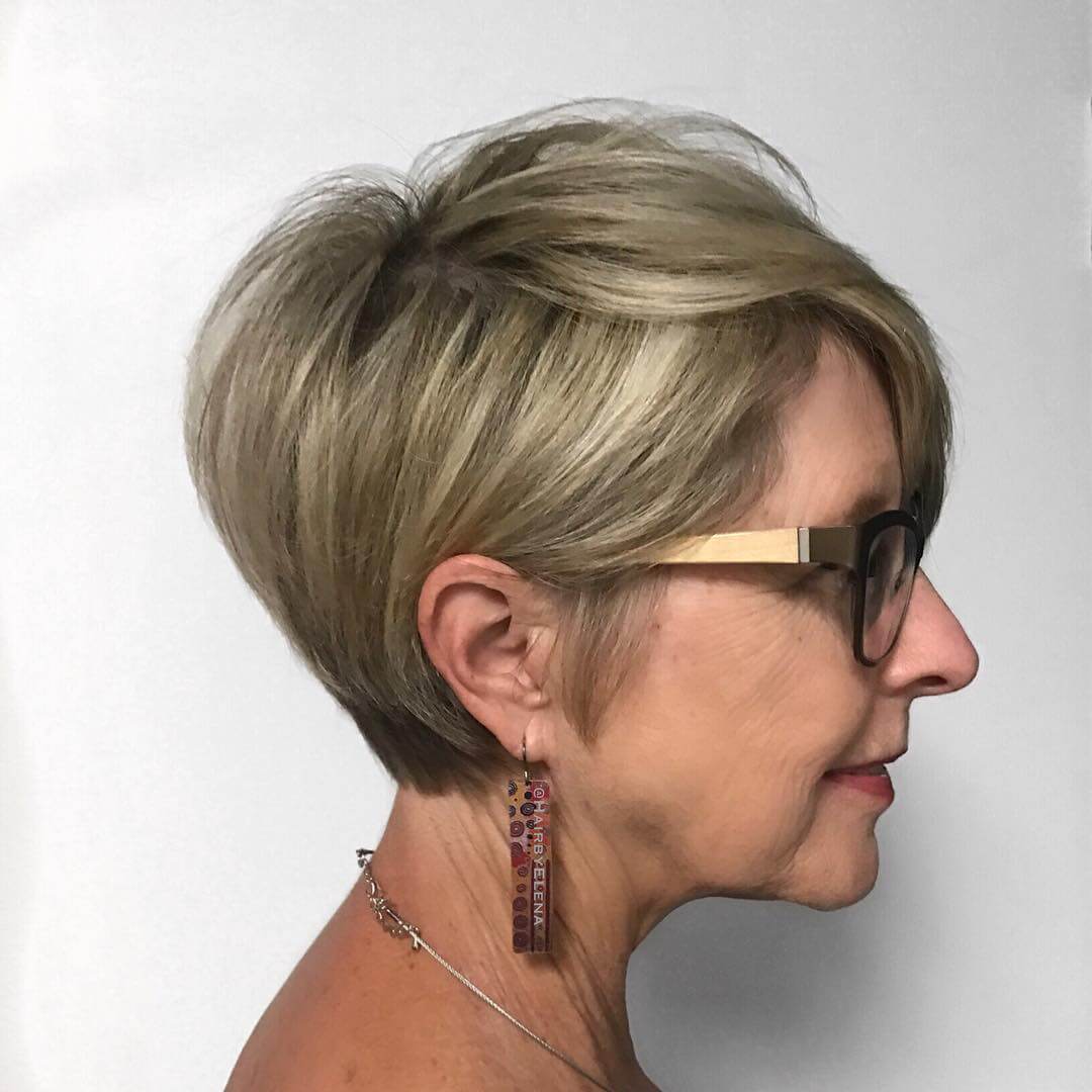 Medium haircuts for women over 60 Side Parted Pixie For Straight Hairs