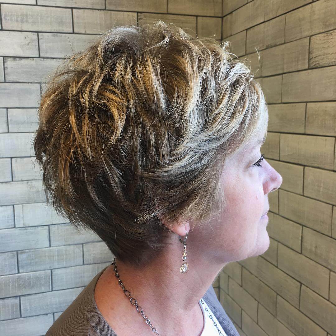 Medium haircuts for women over 60 Wavy Textured Pixie With Extra Volume