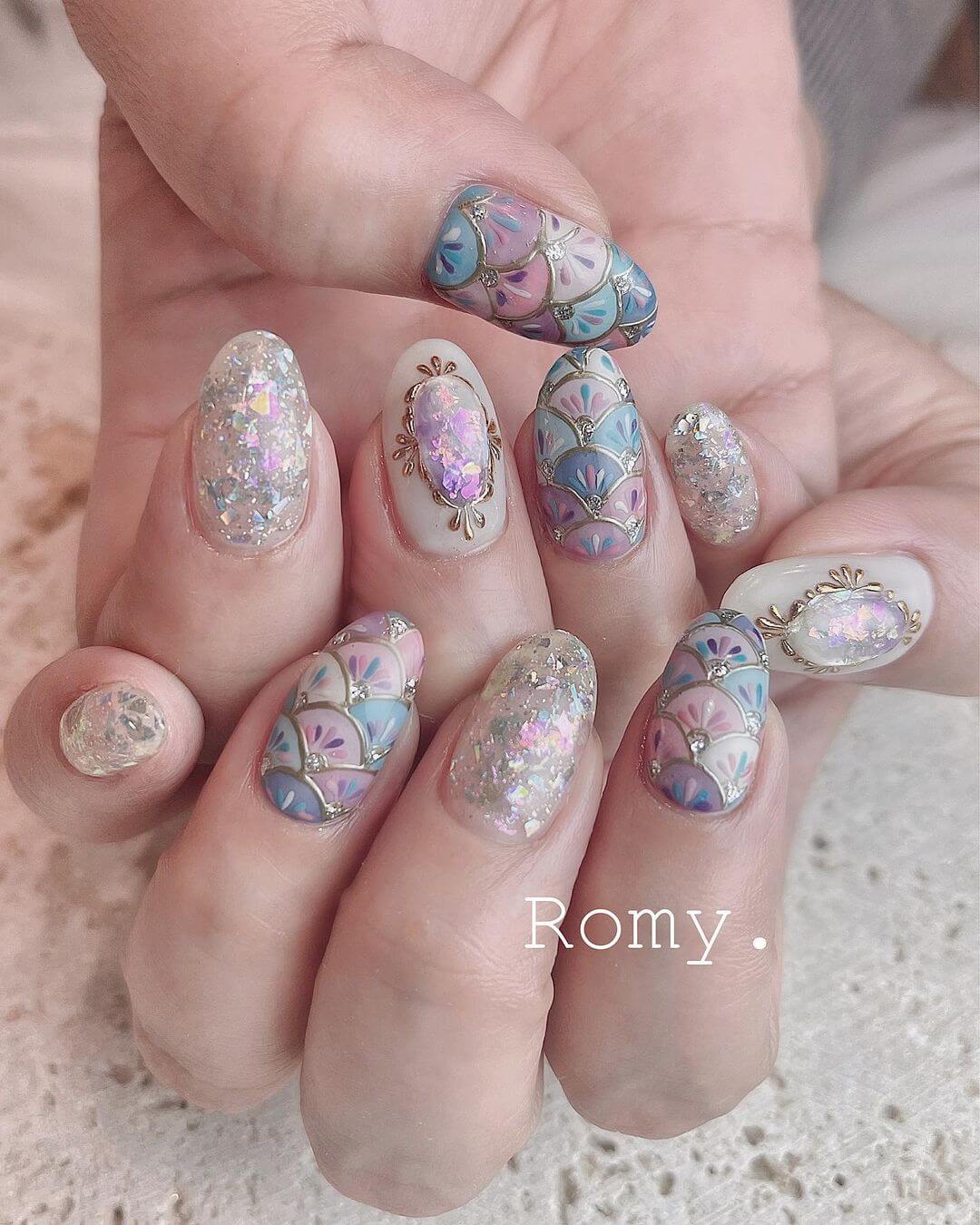 Mermaid Nail Art Designs Wrapped In Foils