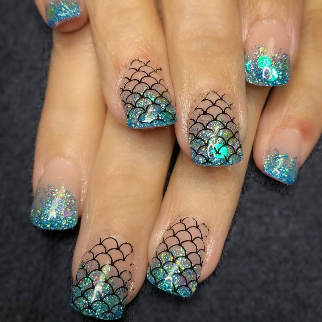 Glittering Aqua Tips Mermaid Nail Idea