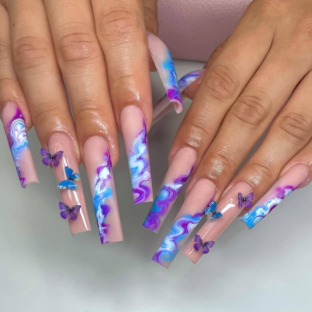 Chic Unicorn Acrylic Nails With Gorgeous Butterflies!