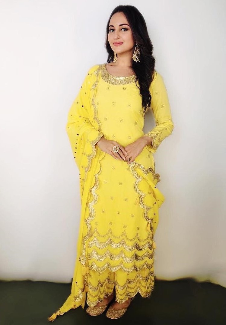 Sharara Suit With Full Sleeves of Sonakshi Sinha's Dresses, Sarees, Lehenga, Jewellery & More