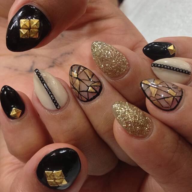 Shellac Nail Art Designs Stained glass nail with the golden touch