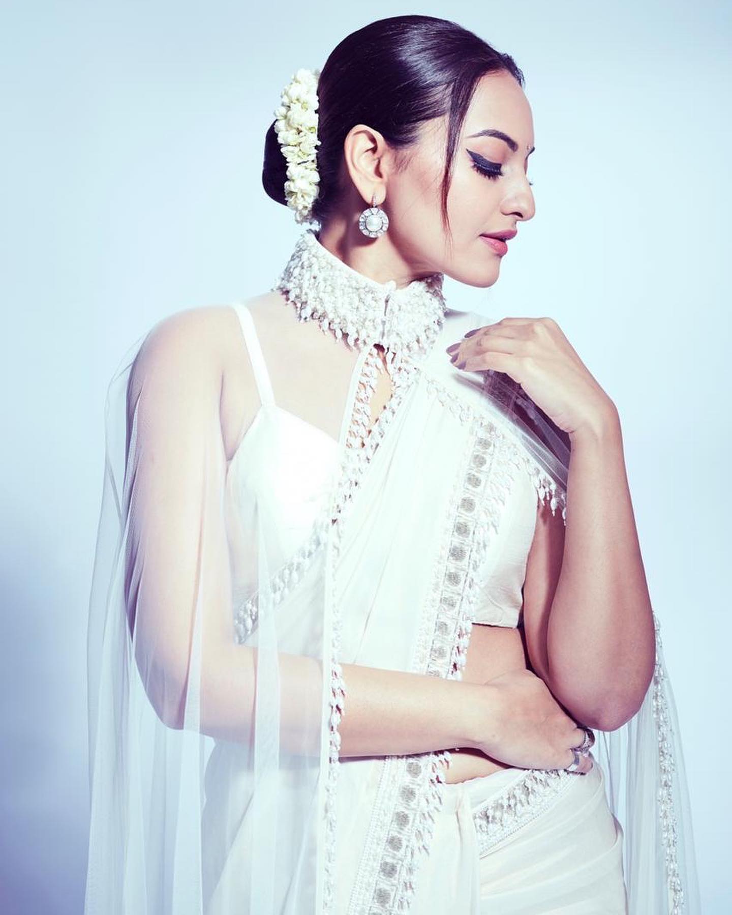 Fairy Designer Saree In White With High Neck