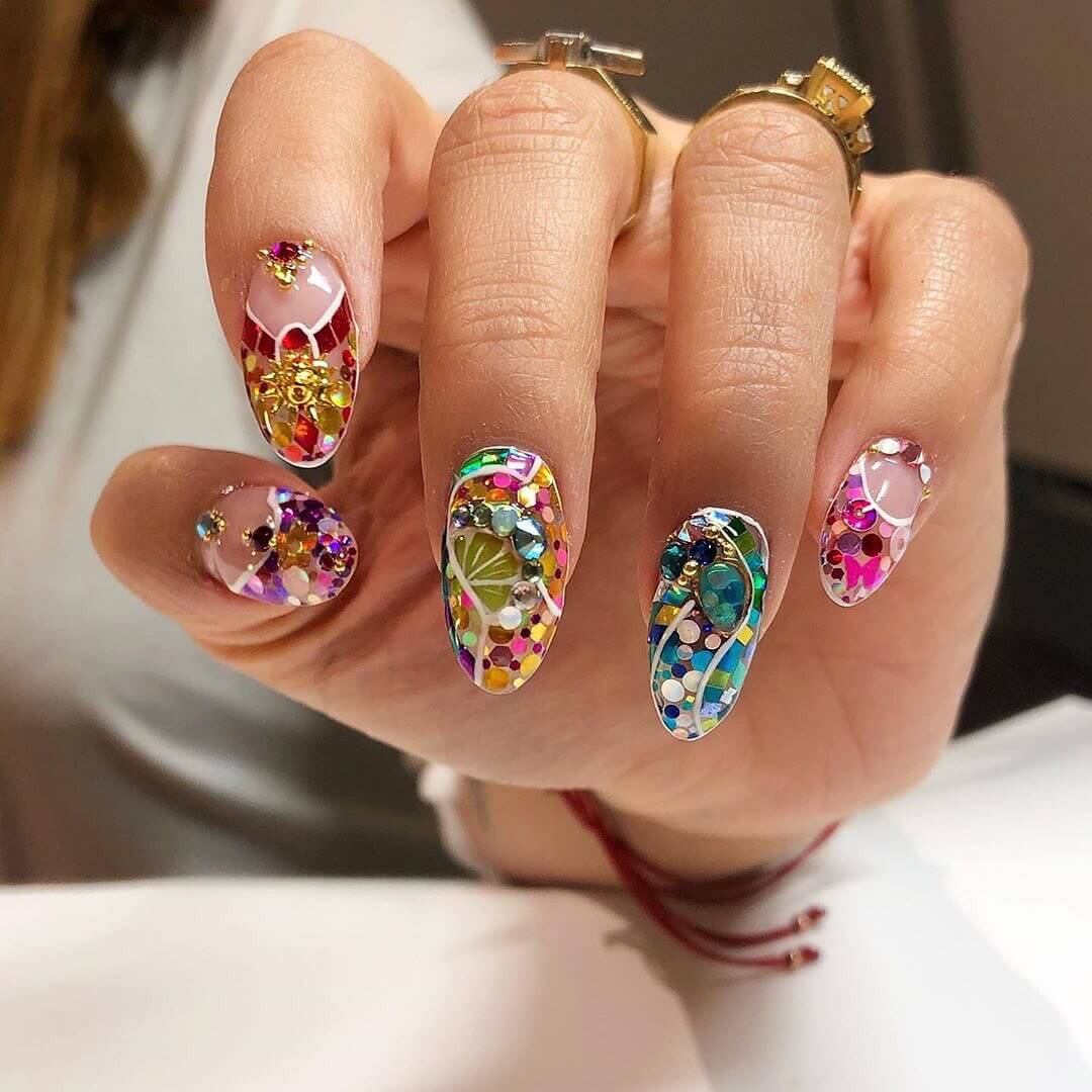 Stained Glass Nail Art Designs With beautiful elements, this nailart is irresistible