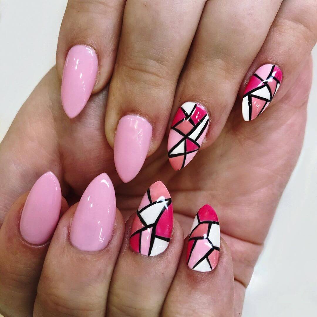 Stained Glass Nail Art Designs Pink Mosaic Glass Nail Art