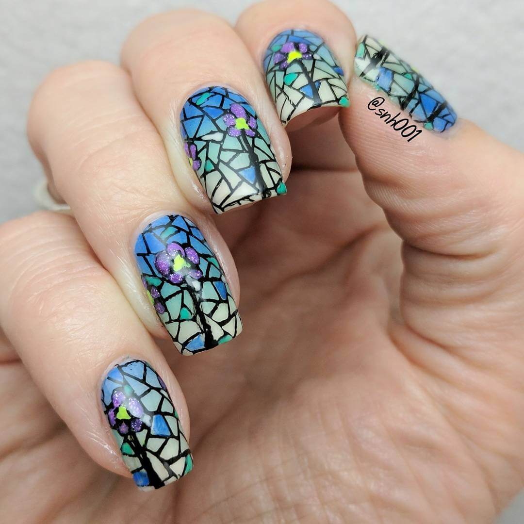 Stained Glass Nail Art Designs Vibrant design all over