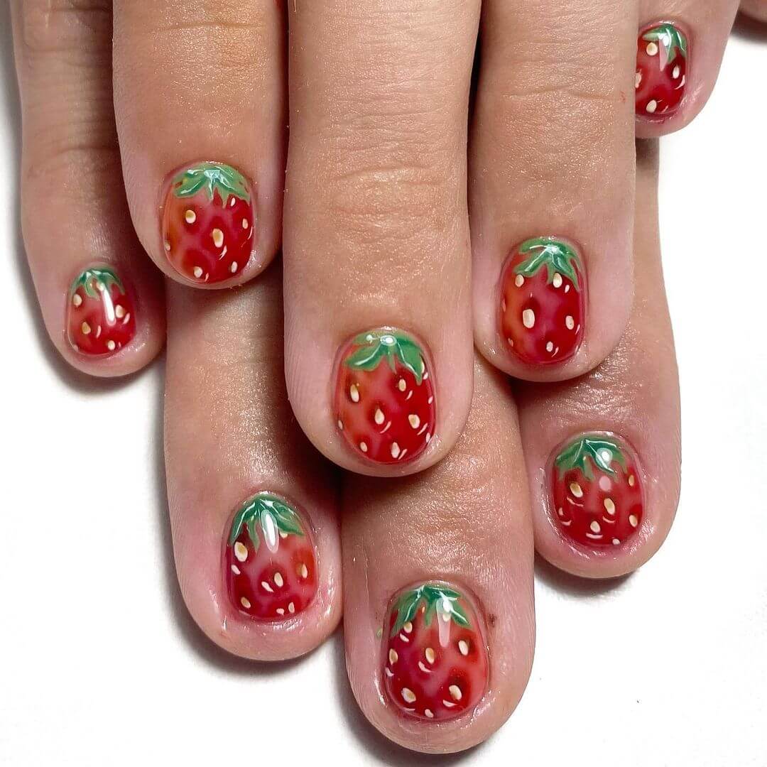 Strawberry Nail Strawberry Textured Nail Art Design