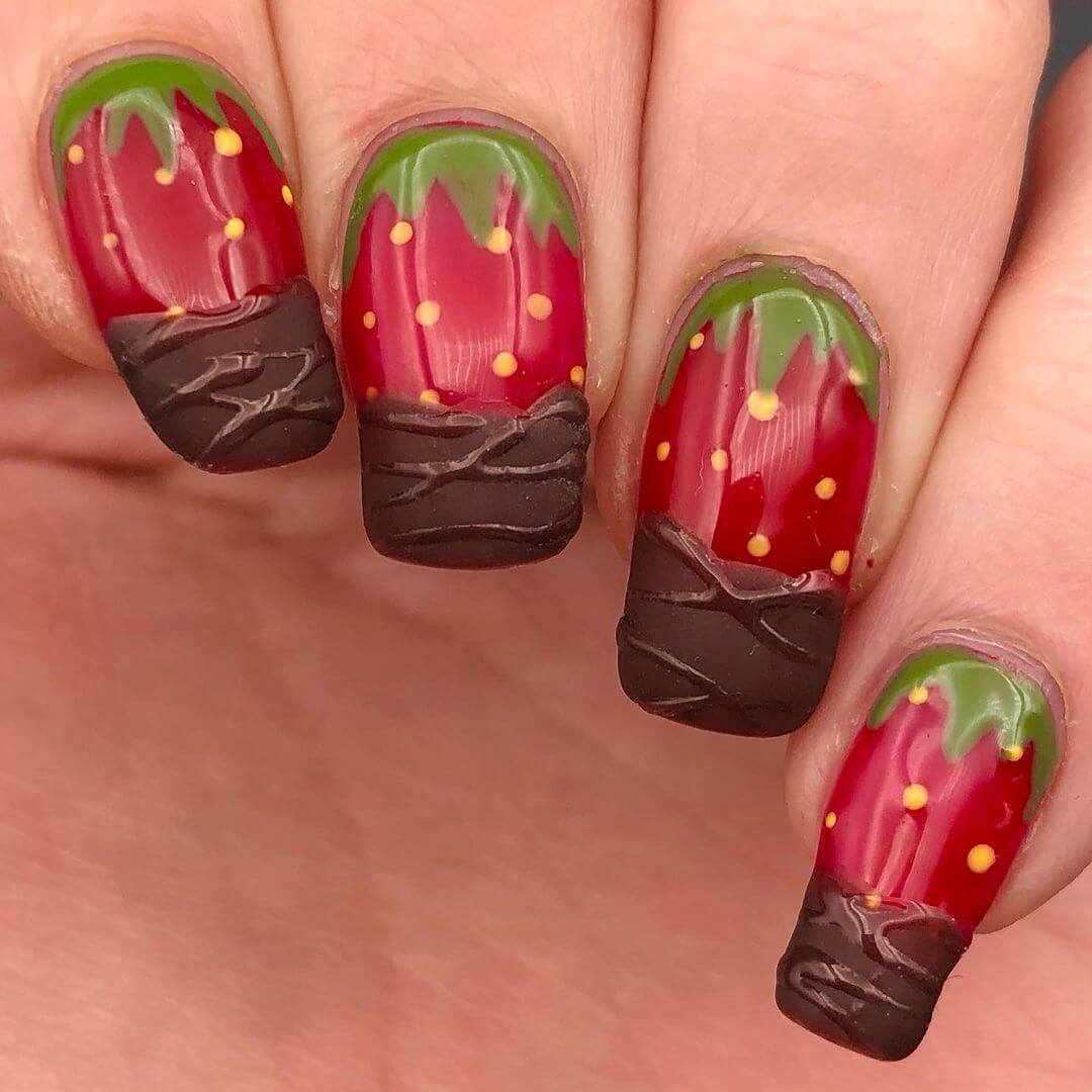 Choclate Tip Strawberry Nail Art Design