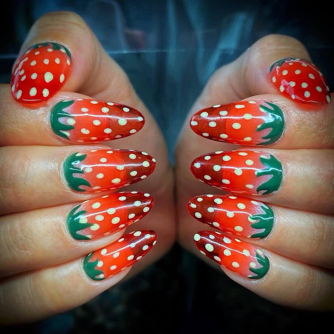 Translucent Strawberry Cover Nail Art Design