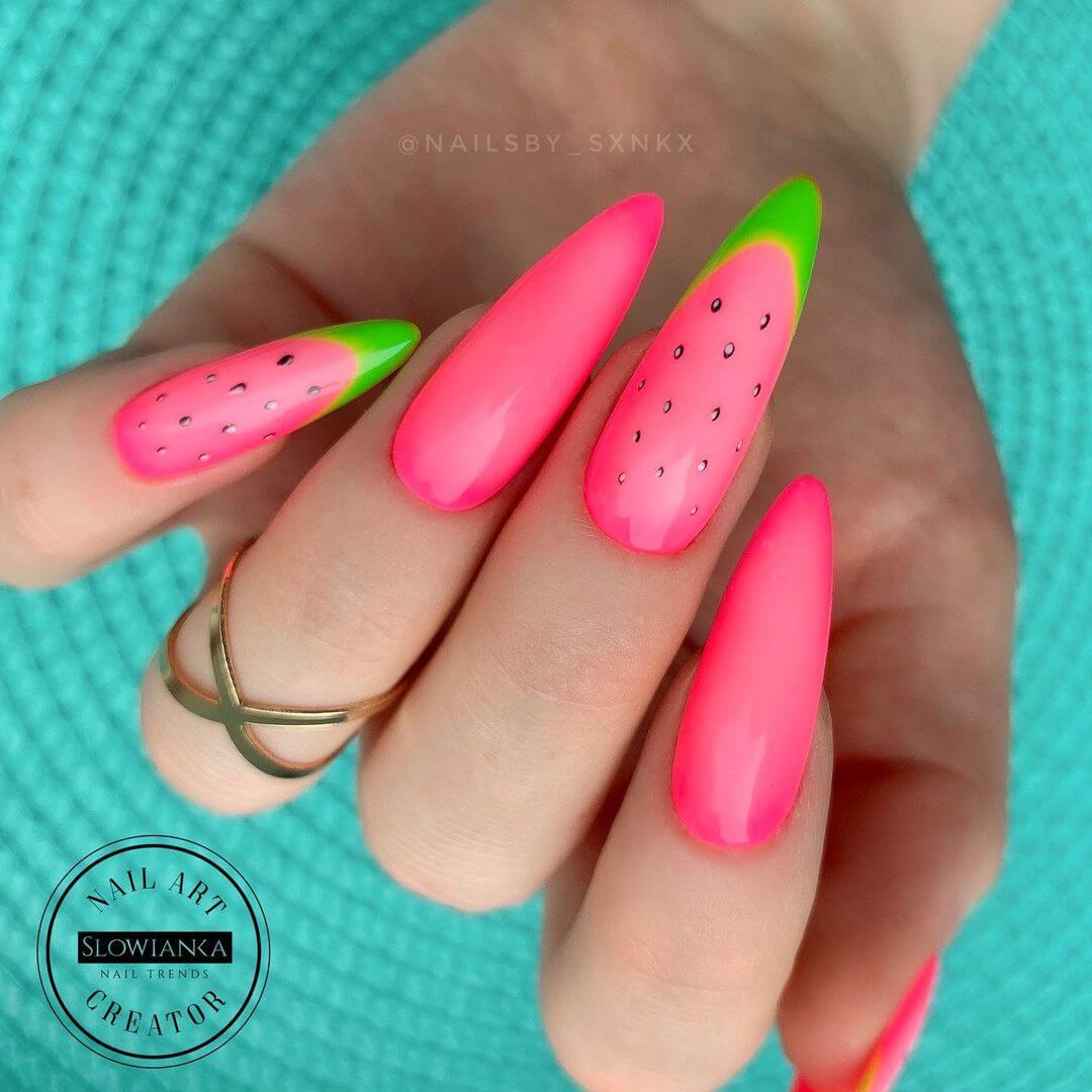 Watermelon Shade Strawberry Nail Art Design
