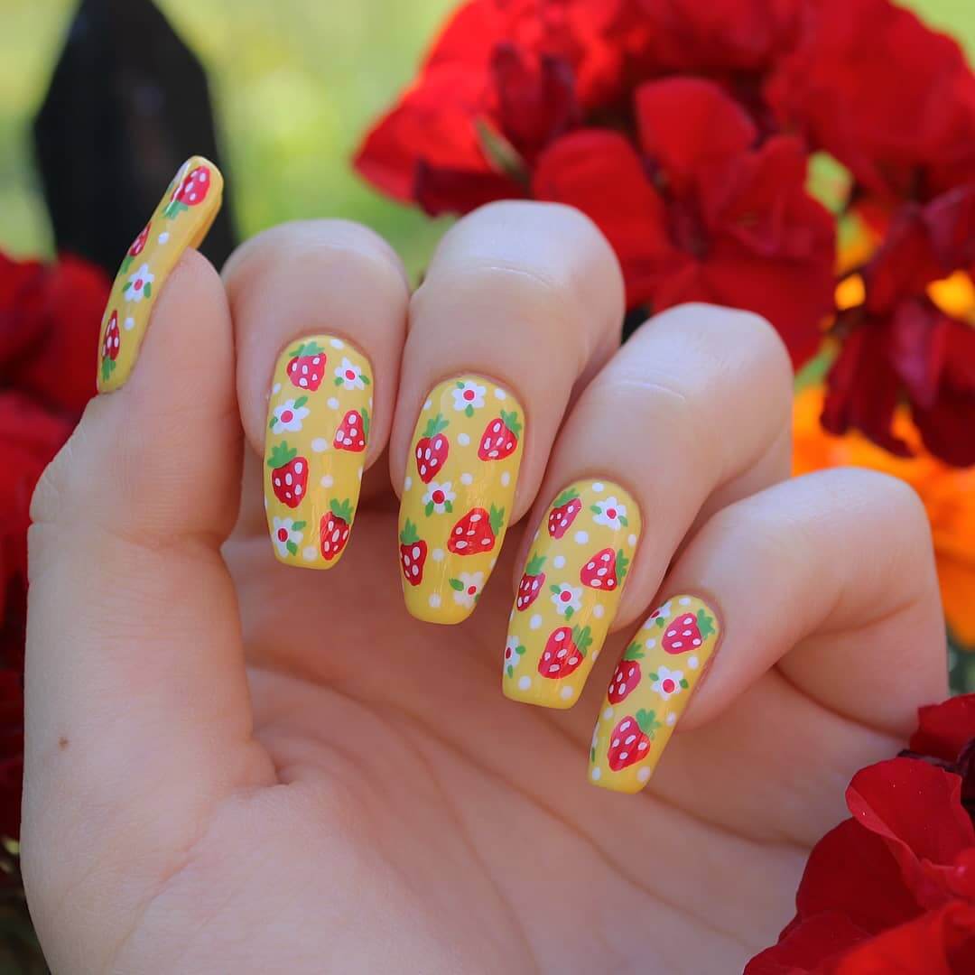 Strawberry Nail Strawberry Floral Yellow Nail Art Design