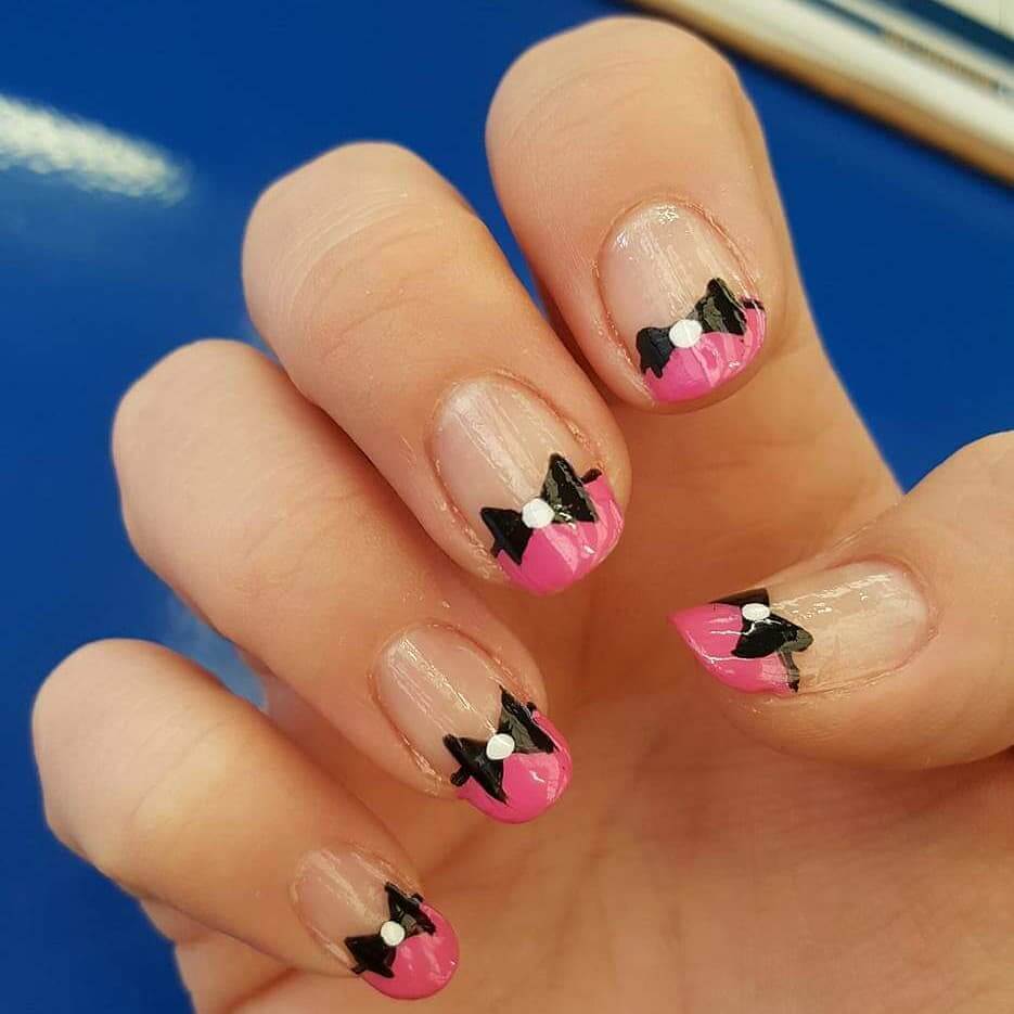 Bow Tie Nail Art Designs Black Bow Tie With Pink Nail Tips