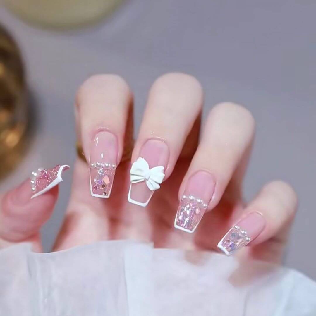 Bow Tie Nail Art Designs White And Nude - Classic Nails