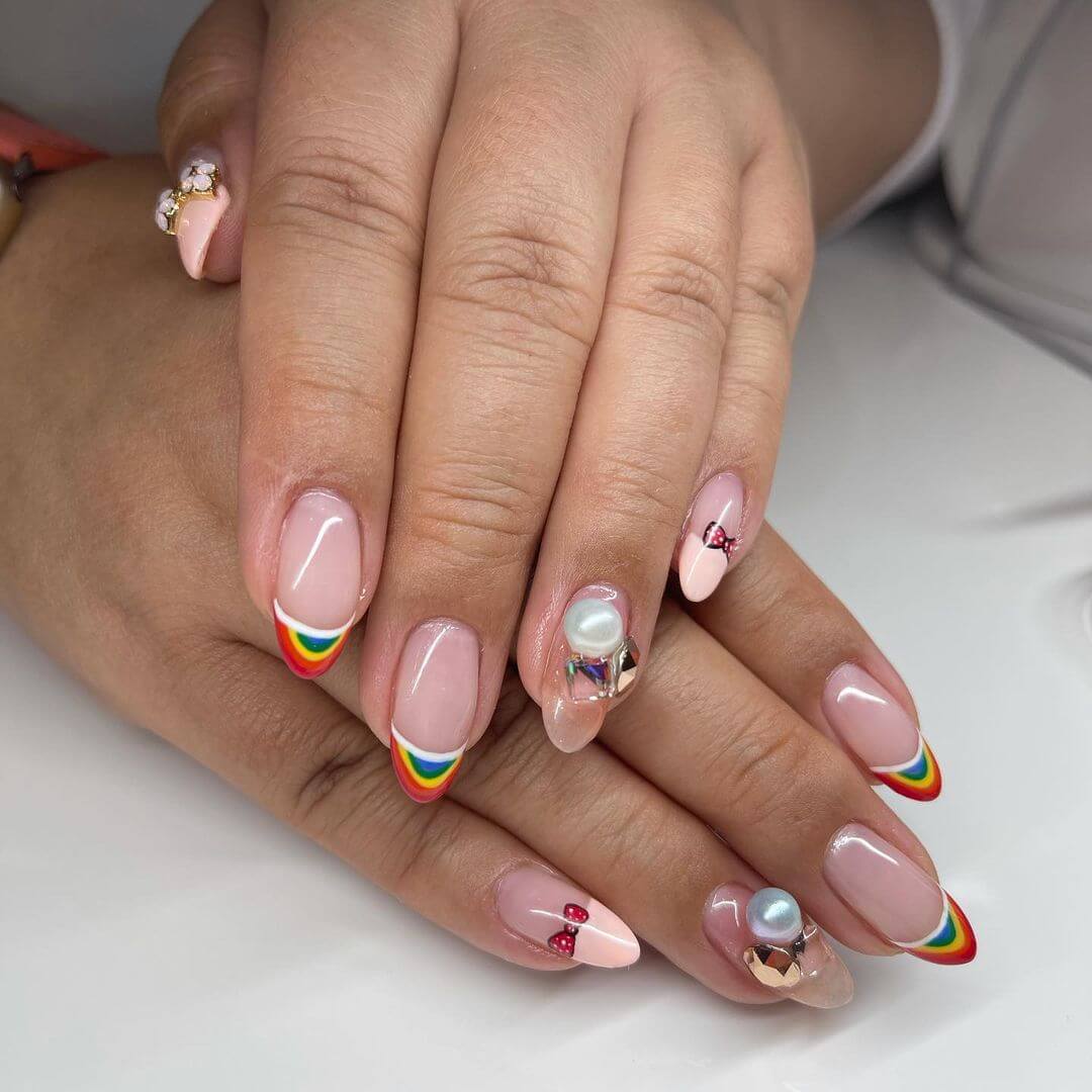 Bow Tie Nail Art Designs Rainbow Nails With Cute Bowtie
