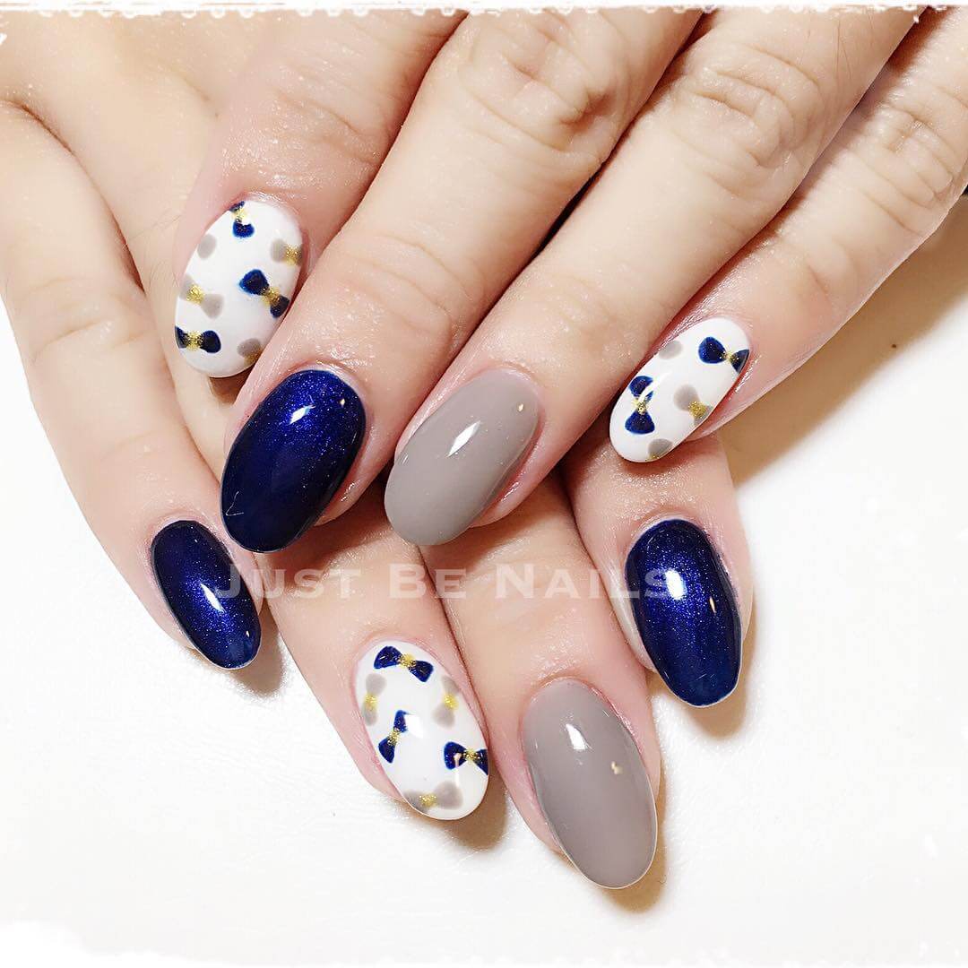 Bow Tie Nail Art Designs Dark Blue And Grey Bow Tie Nails