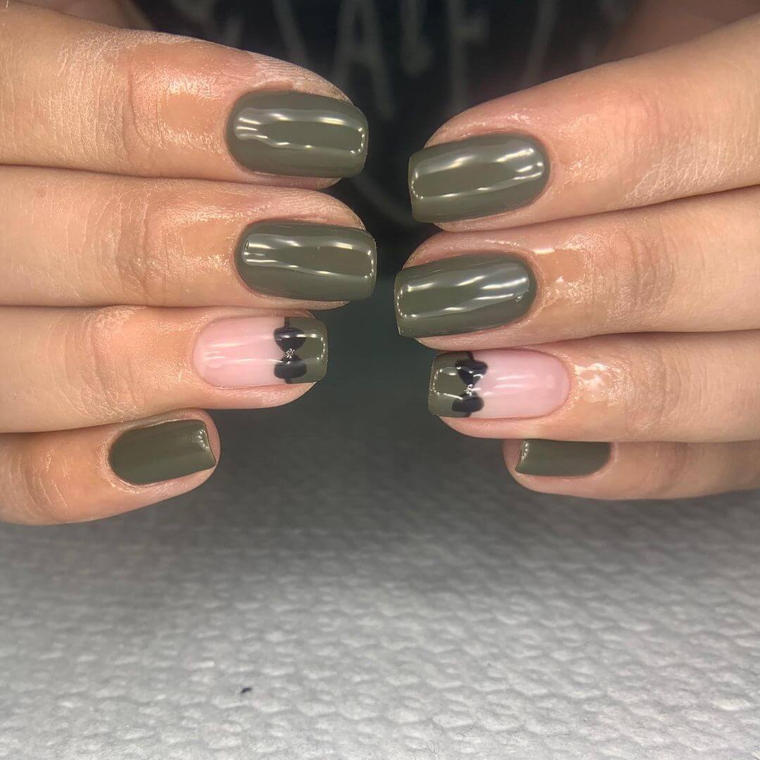 Thick Olive Green Bow Tie Nails - Simple Nails