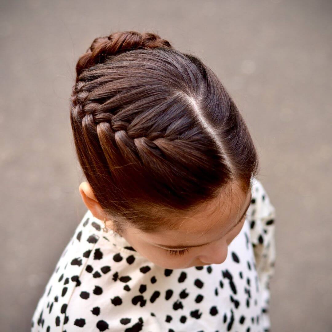 Side french braided bun for kids